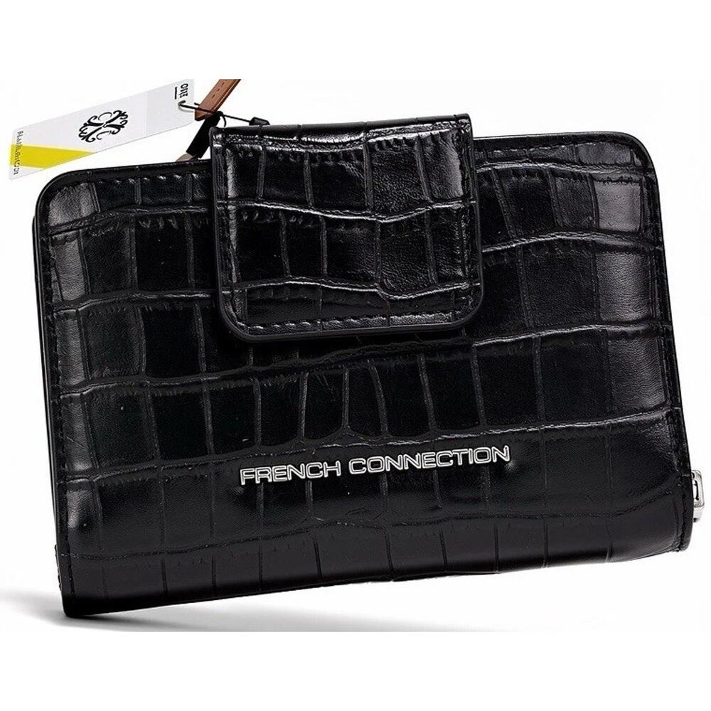 French Connection‎ Black Croc Embossed Zip Around Wallet Clutch NWT